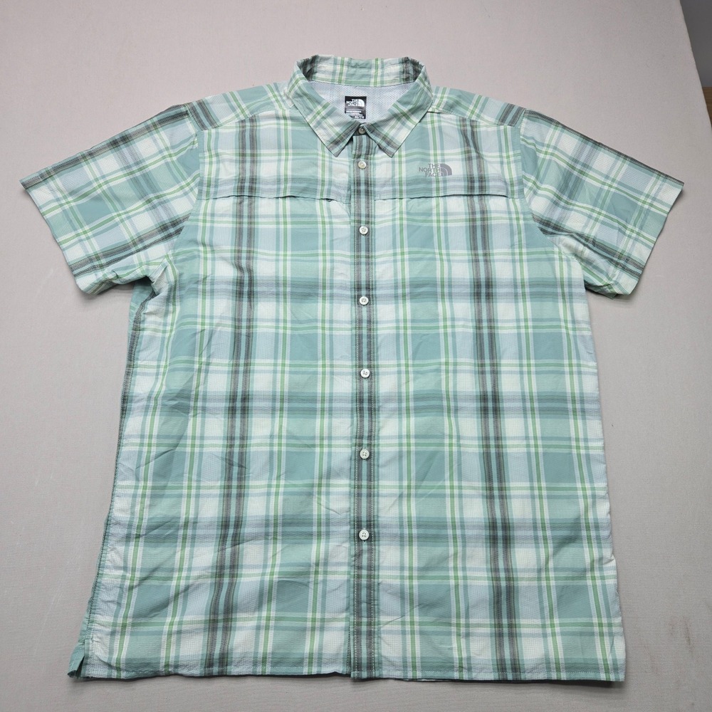 The North Face Shirt Plaid Short Sleeve Hiking Ventilated Green Mens XL